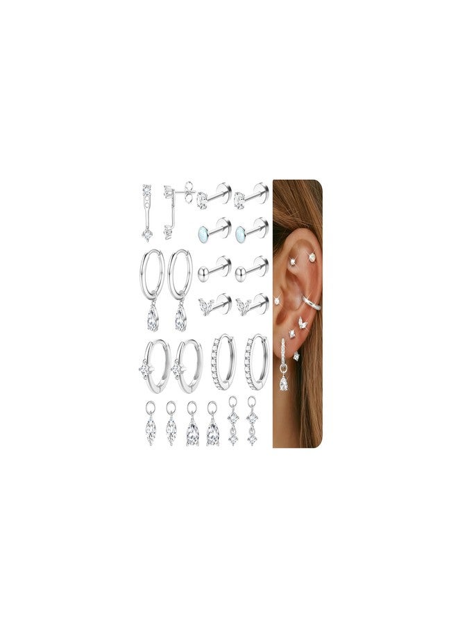 Sanfenly Small Stud Hoop Earrings Set for Women Hypoallergenic Gold Plated Huggie Hoops Earing Stacks Cartilage Helix Jewelry for Sensitive Ears Dainty Lightweight Earrings Gifts, Cubic Zirconia, no gemstone - Image 1