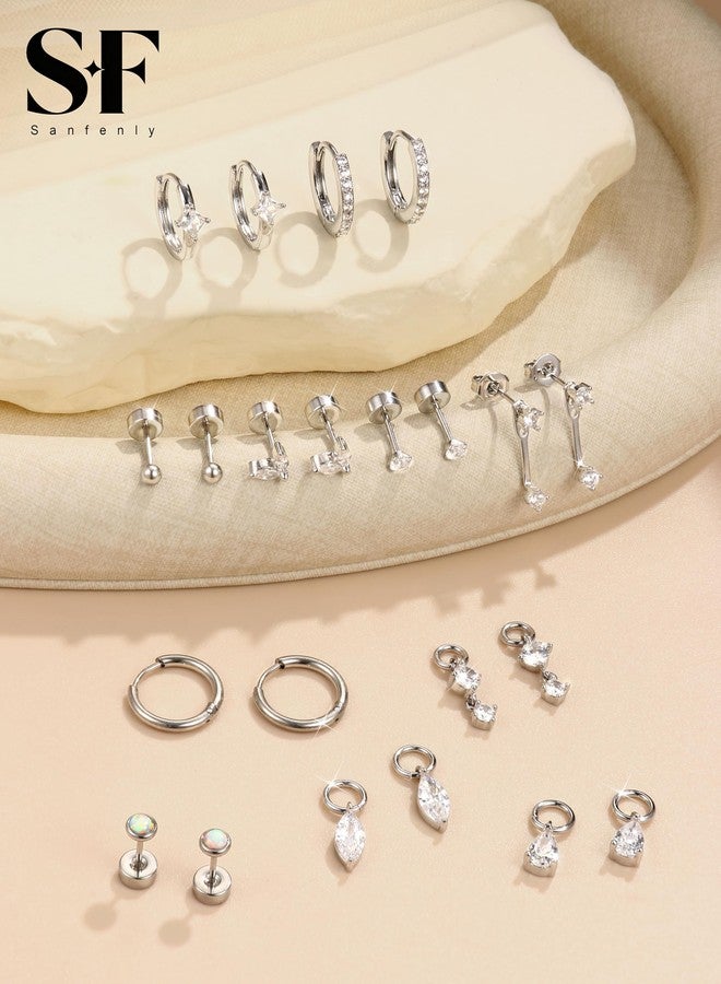 Sanfenly Small Stud Hoop Earrings Set for Women Hypoallergenic Gold Plated Huggie Hoops Earing Stacks Cartilage Helix Jewelry for Sensitive Ears Dainty Lightweight Earrings Gifts, Cubic Zirconia, no gemstone - Image 4