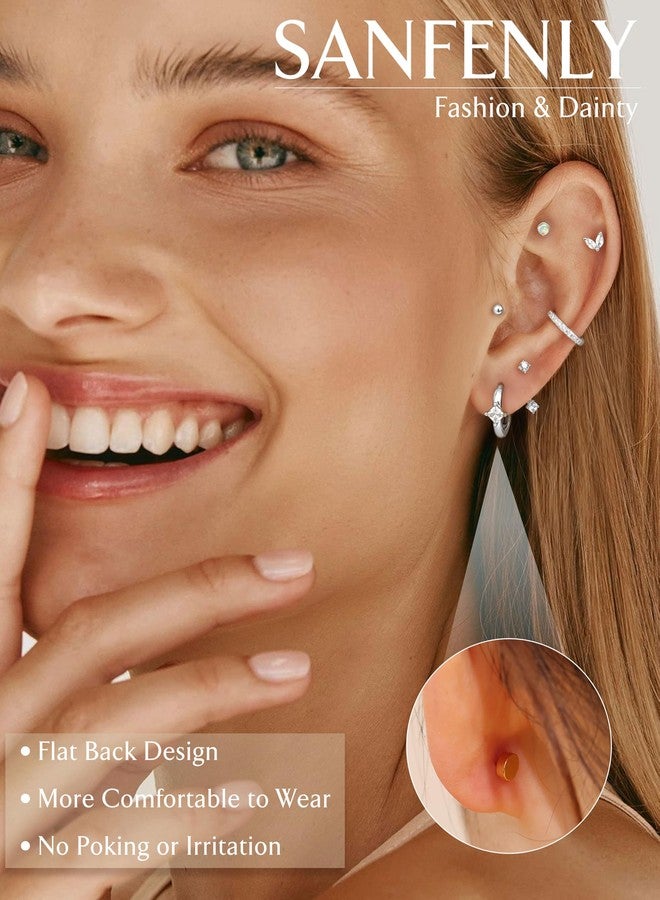 Sanfenly Small Stud Hoop Earrings Set for Women Hypoallergenic Gold Plated Huggie Hoops Earing Stacks Cartilage Helix Jewelry for Sensitive Ears Dainty Lightweight Earrings Gifts, Cubic Zirconia, no gemstone - Image 5