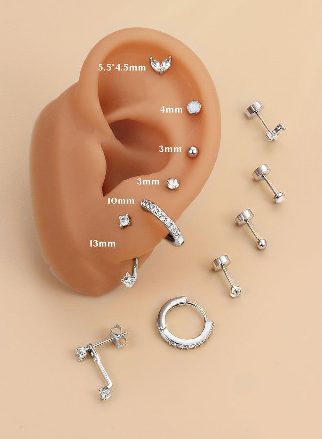 Sanfenly Small Stud Hoop Earrings Set for Women Hypoallergenic Gold Plated Huggie Hoops Earing Stacks Cartilage Helix Jewelry for Sensitive Ears Dainty Lightweight Earrings Gifts, Cubic Zirconia, no gemstone - Image 2