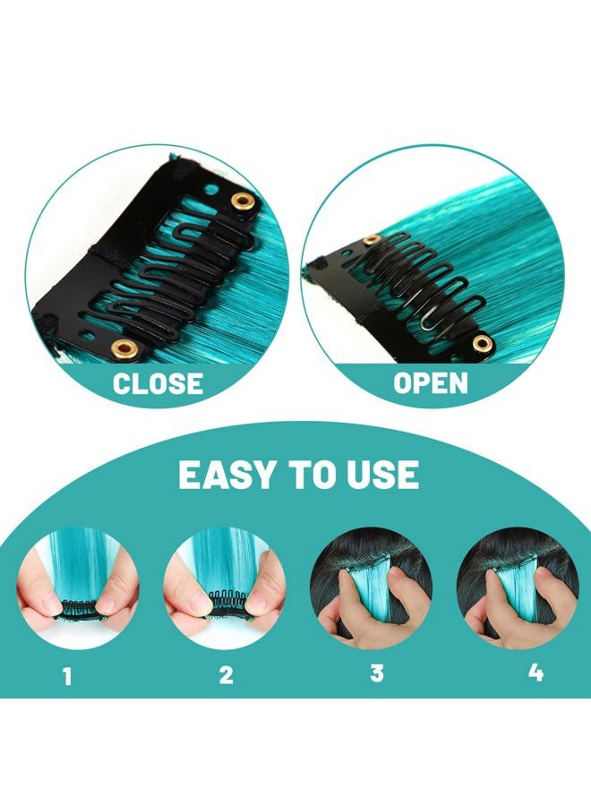 TOFAFA 22 inch Colored Hair Extensions Straight Hairpiece, Multi-colors Party Highlights Clip in Synthetic Hair Extensions for Women Kids Girls(10 PCS Teal Blue) - Image 5