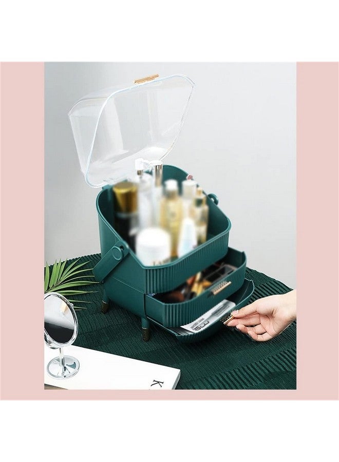 Ostin منظم مكياج أوستين، منظم للعناية بالبشرة لرفوف الزينة، تخزين الحمام وحالات عرض مستحضرات التجميل لغرفة النوم، صندوق تخزين مستحضرات التجميل 3 طبقات (أخضر) - Image 2