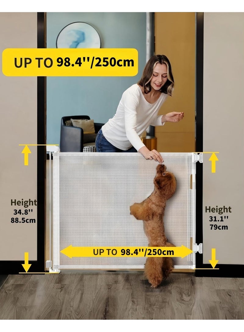 OHAHO Retractable Baby Gate Mesh Baby Gate or Mesh Dog Gate 88.5CM Tall Extends up to 250CM Wide Child Safety Gate for Doorways Stairs Hallways Indoor/Outdoor（White 88.5x250cm) - Image 3
