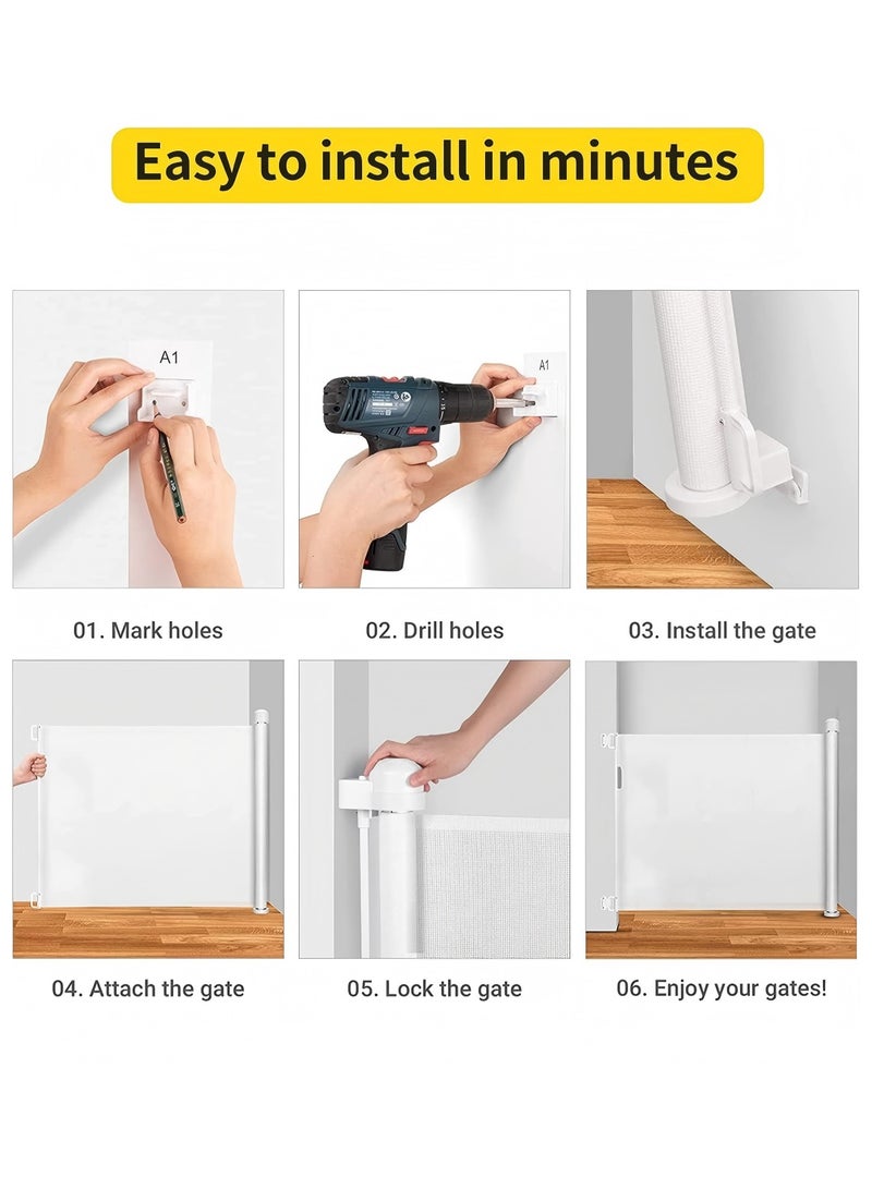 OHAHO Retractable Baby Gate Mesh Baby Gate or Mesh Dog Gate 88.5CM Tall Extends up to 250CM Wide Child Safety Gate for Doorways Stairs Hallways Indoor/Outdoor（White 88.5x250cm) - Image 5