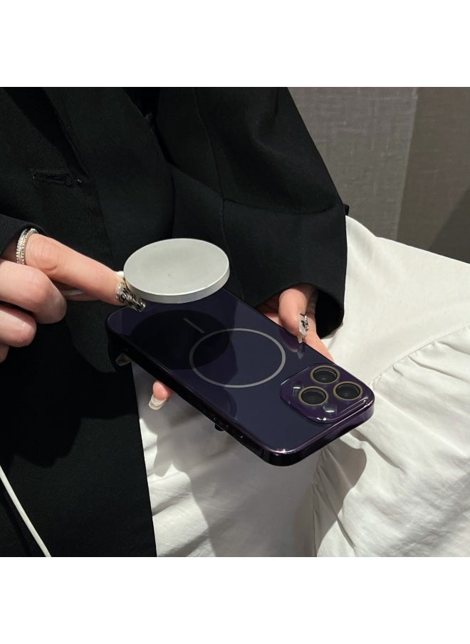 ماركة غير محددة حافظة هاتف مغناطيسية ذات حلقة رفيعة ذات عدسة زجاجية مناسبة لهاتف Iphone11/12/13/14/15/16 Pro Max-اللون: عدسة زجاجية Yh مغناطيسية لامعة أرجواني داكن-نماذج قابلة للتطبيق: 12 (بدون تغليف)  - Image 1