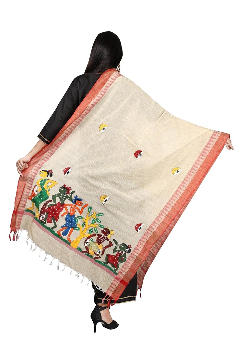 DESI PALETTE Girls & Women Hand Painted Patachitra Cotton Dupatta (2.34 Meters) - Image 2