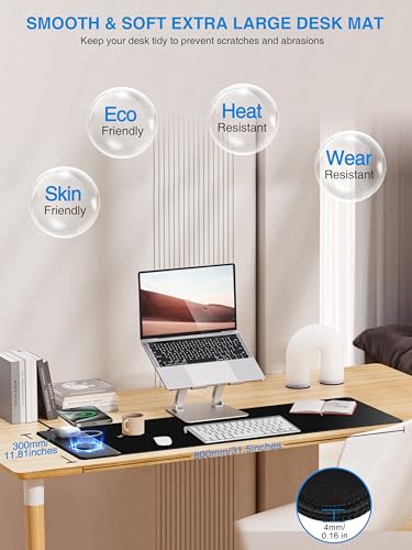 TopMade Mouse Pad with 15W Fast Wireless Charging, 31.5"x11.81" XL Large Gaming Waterproof Desk Pad with Ultra-Smooth Surface, Non-Slip Base, Classic Black Computer Desk Mat for MacBook, PC, Laptop - Image 3