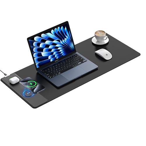 TopMade Mouse Pad with 15W Fast Wireless Charging, 31.5"x11.81" XL Large Gaming Waterproof Desk Pad with Ultra-Smooth Surface, Non-Slip Base, Classic Black Computer Desk Mat for MacBook, PC, Laptop - Image 1