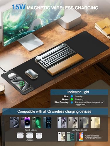 TopMade Mouse Pad with 15W Fast Wireless Charging, 31.5"x11.81" XL Large Gaming Waterproof Desk Pad with Ultra-Smooth Surface, Non-Slip Base, Classic Black Computer Desk Mat for MacBook, PC, Laptop - Image 2