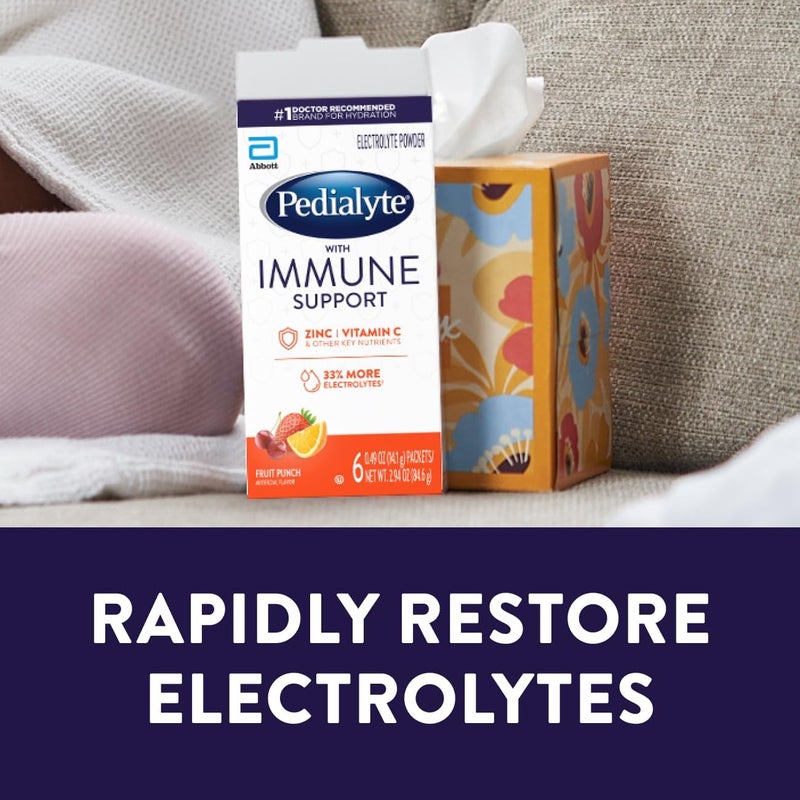 Pedialyte with Immune Support, Electrolyte Drink Powder with Vitamin C and Zinc, Advanced Hydration, Fruit Punch, 36 Powder Packets - Image 4