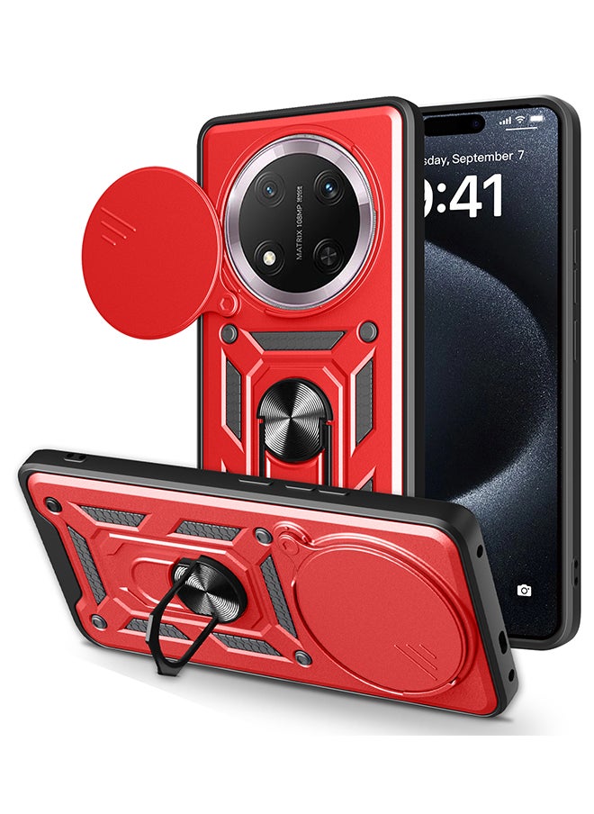 Case for Huawei Honor X9C / Honor Magic 7 Lite with Sliding Camera Cover, Kickstand, PC+TPU Dual-Layer,Red  - Image 1