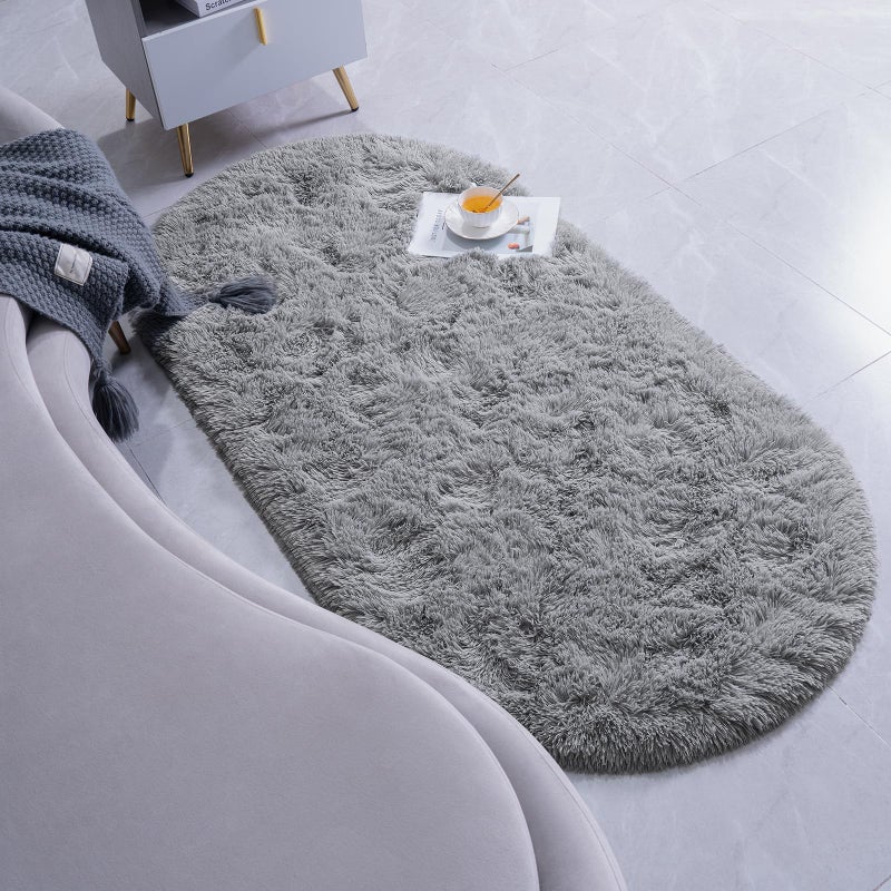 Goideal Fluffy Bedroom Rug, Small Oval Area Rugs, Gray Shag Bedside Carpet for Kids Room Nursery Dorm Cute Fuzzy Indoor Decor for Boy and Girl, 2.6 x 5.3 Feet - Image 3