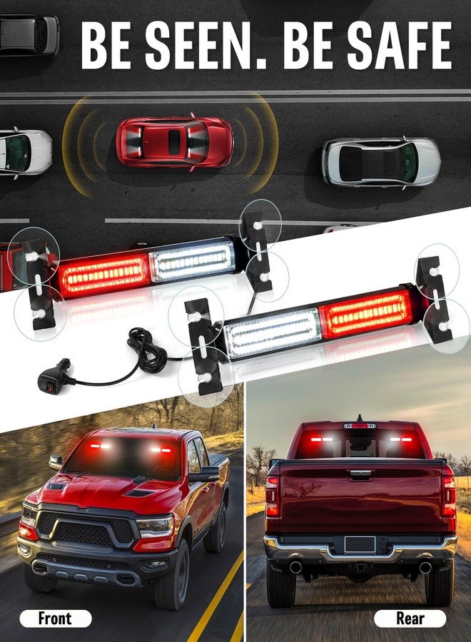 HLauto 1002L Emergency Strobe Traffic Advisor Light Bar: 40LED Dash Safety Warning Flashing Front/Rear Windshield Visor Light for Construction Vehicle, Trucks (2x10.7inch, Red White) - Image 3