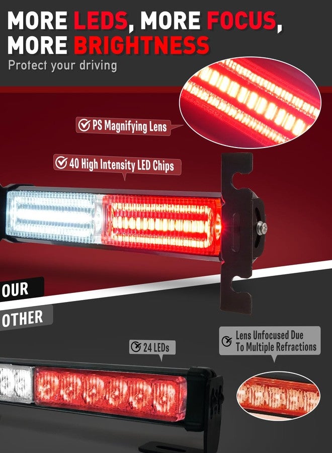 HLauto 1002L Emergency Strobe Traffic Advisor Light Bar: 40LED Dash Safety Warning Flashing Front/Rear Windshield Visor Light for Construction Vehicle, Trucks (2x10.7inch, Red White) - Image 2