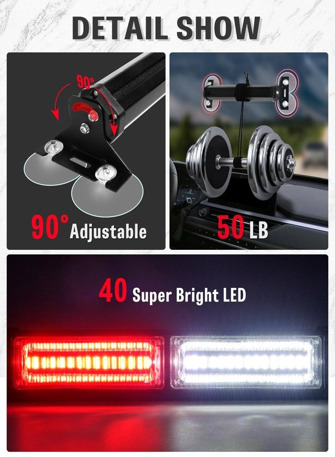 HLauto 1002L Emergency Strobe Traffic Advisor Light Bar: 40LED Dash Safety Warning Flashing Front/Rear Windshield Visor Light for Construction Vehicle, Trucks (2x10.7inch, Red White) - Image 5