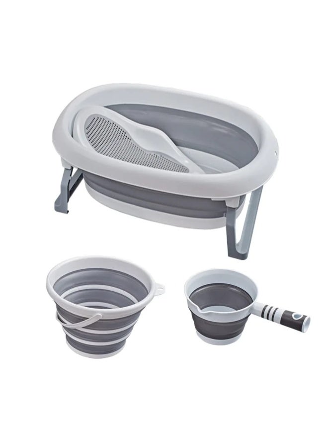 Baby Foldable Bathtub 5-in-1 Set, Collapsible Infant Bath Tub with Non-Slip, Grey and White, Newborn to Toddler - Image 2