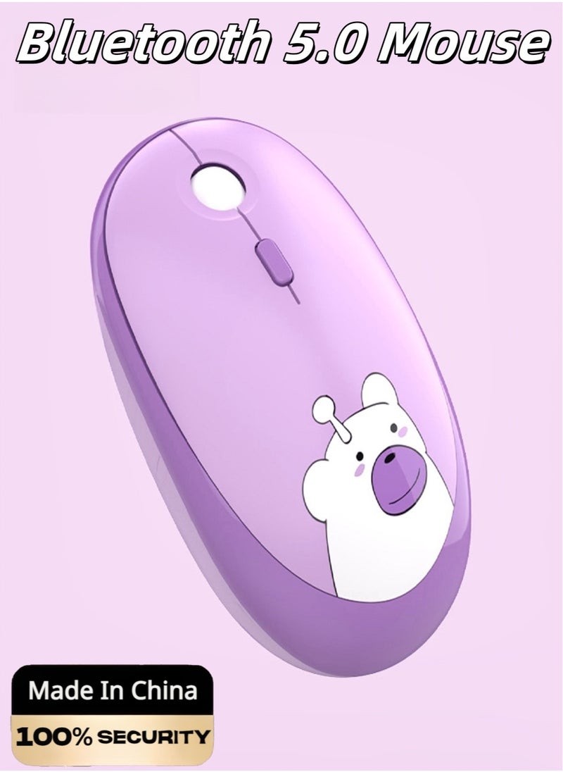 GEEZER Bluetooth Mouse For Laptop And Computer, Bluetooth 5.0 Silent Wireless Mouse,Cartoon Purple Bear For Girl And Student,Intelligent Energy Saving Mouse Lady Mouse Purple  - Image 1