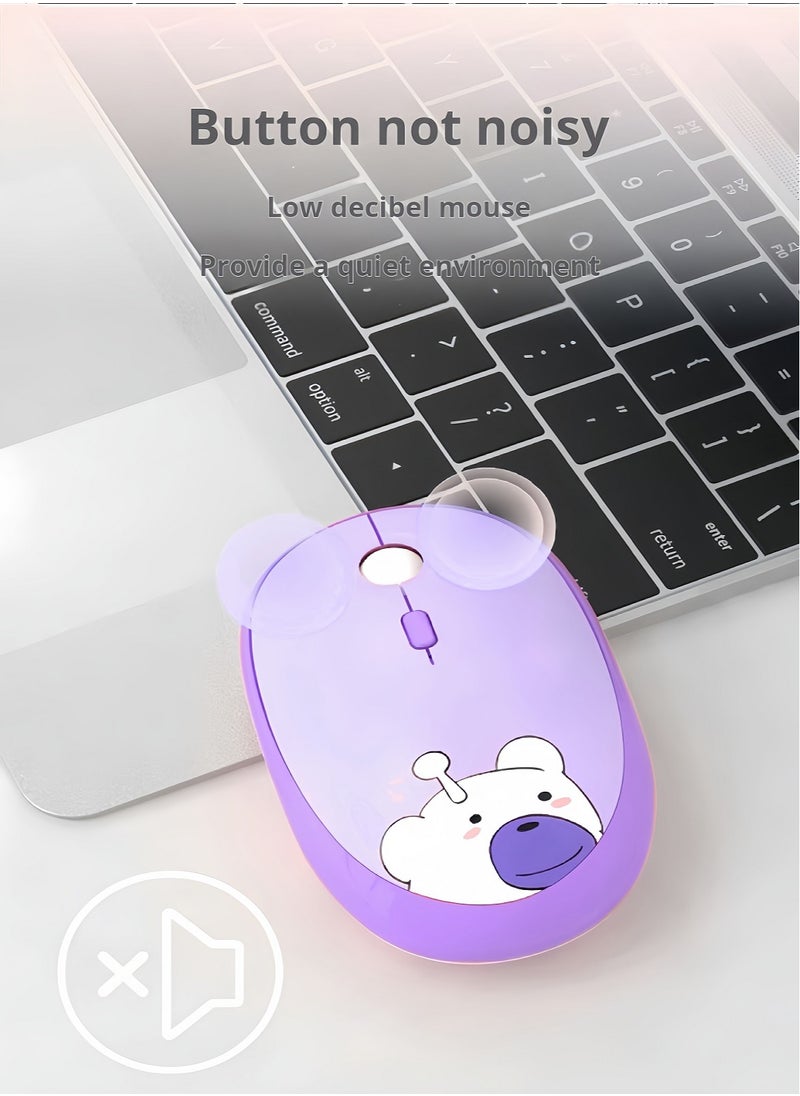 GEEZER Bluetooth Mouse For Laptop And Computer, Bluetooth 5.0 Silent Wireless Mouse,Cartoon Purple Bear For Girl And Student,Intelligent Energy Saving Mouse Lady Mouse Purple  - Image 2
