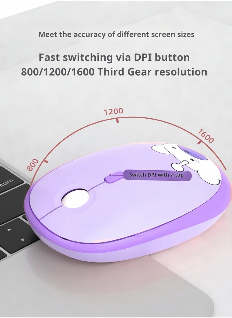 GEEZER Bluetooth Mouse For Laptop And Computer, Bluetooth 5.0 Silent Wireless Mouse,Cartoon Purple Bear For Girl And Student,Intelligent Energy Saving Mouse Lady Mouse Purple  - Image 4