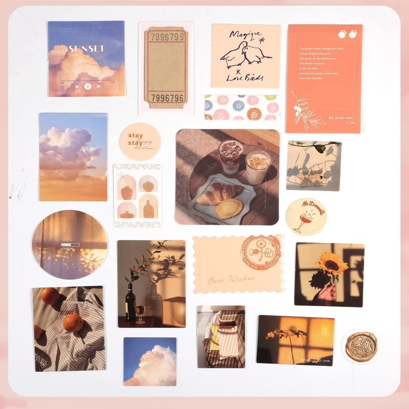 GLADBACK 346Pcs Paper Junk Journal Scrapbook Kit with Creative Decor Journaling Supplies Stationery Stickers A6 Grid Notebook with Graph Ruled Page Gift for Girl Sunset Scrapbook - Image 5