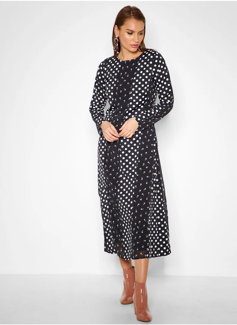 LOST INK Long Sleeve Printed Midi Dress