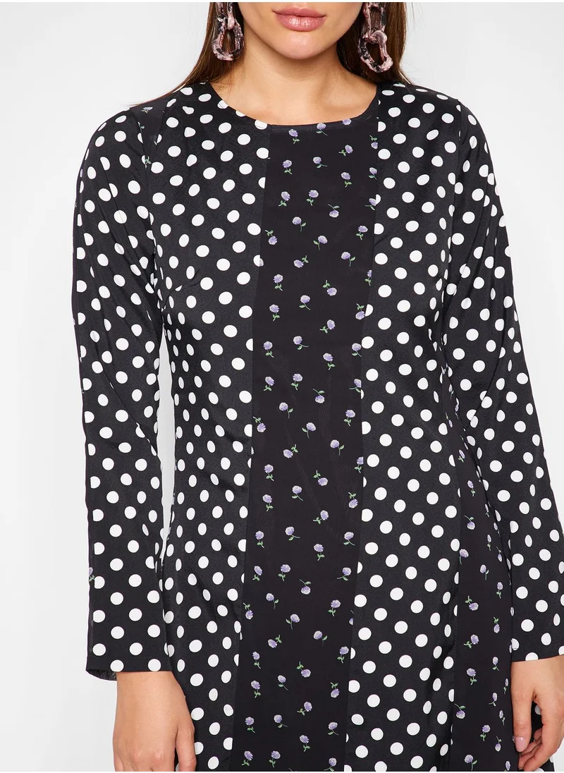 LOST INK Long Sleeve Printed Midi Dress