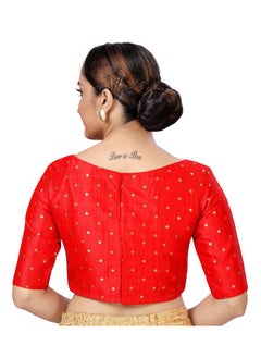 Studio Shringaar Studio Shringaar Women Silky Brocade Readymade Elbow Length Sleeves Saree Blouse(Red, 34)  - Image 4
