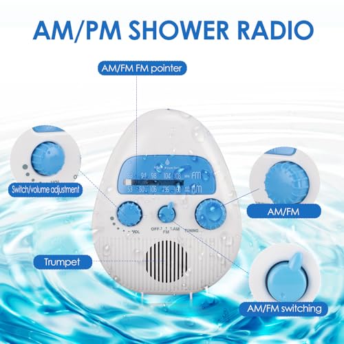 Zopsc Shower Radio Built in Speaker, Hanging Bathroom Radio with Rotating Knob for Easy Tuning and Volume Control. - Image 3
