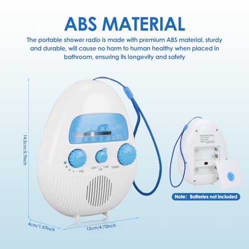 Zopsc Shower Radio Built in Speaker, Hanging Bathroom Radio with Rotating Knob for Easy Tuning and Volume Control. - Image 5