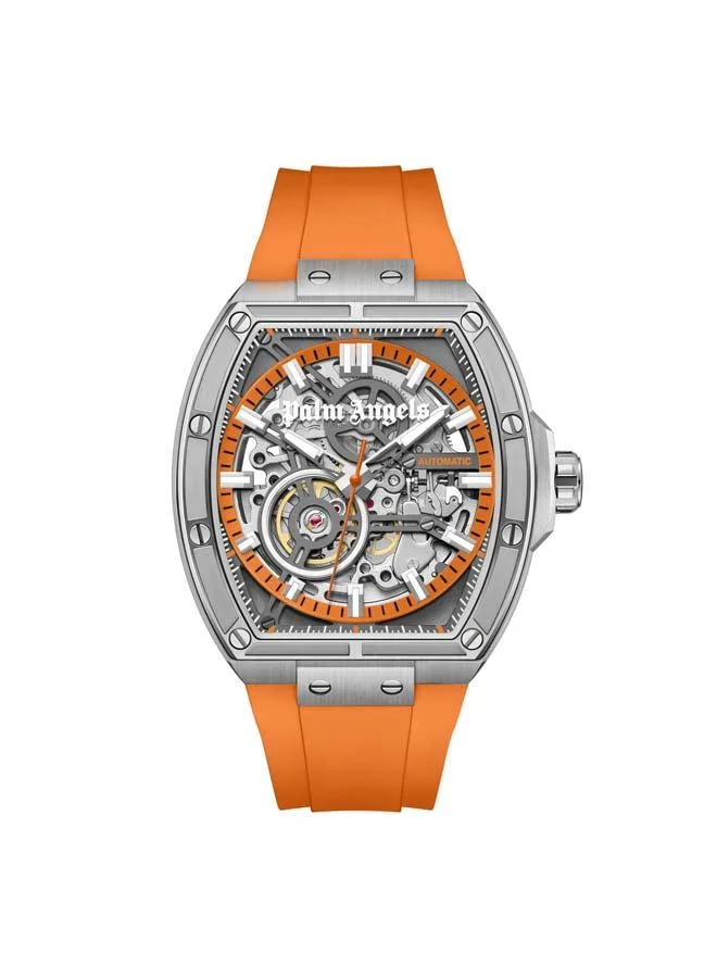 Palm Angels Pulse Charcoal Dial Orange Silicone Strap Analog Watch for Men, 42mm