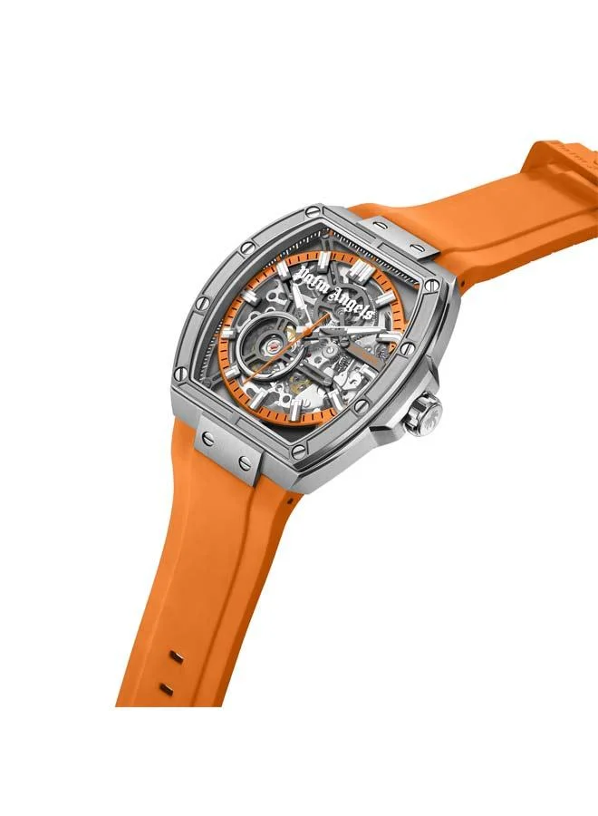 Palm Angels Pulse Charcoal Dial Orange Silicone Strap Analog Watch for Men, 42mm