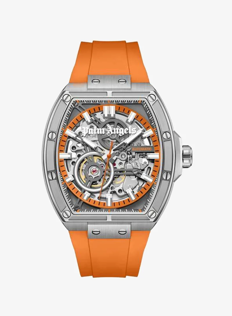 Palm Angels Pulse Charcoal Dial Orange Silicone Strap Analog Watch for Men, 42mm