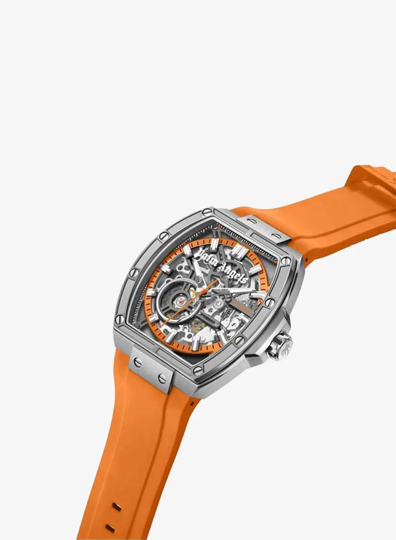 Palm Angels Pulse Charcoal Dial Orange Silicone Strap Analog Watch for Men, 42mm