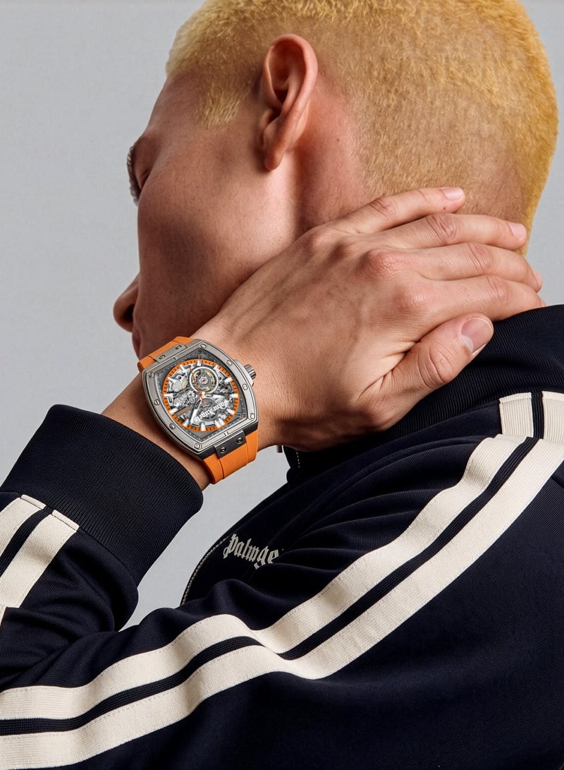Palm Angels Pulse Charcoal Dial Orange Silicone Strap Analog Watch for Men, 42mm - Image 4