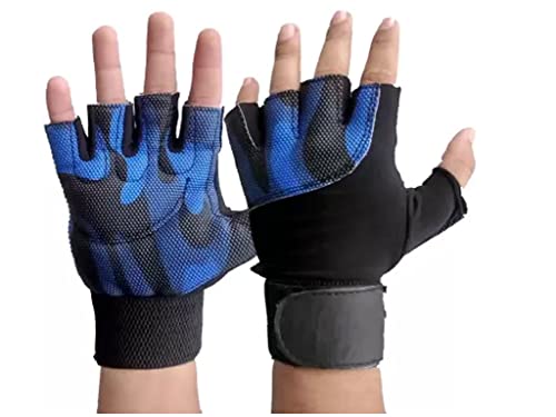 Drauss® Gym Gloves, Padded Weight Lifting Gloves,Workout Gloves with Built-in 19" Wrist Wraps, Exercise Gloves for Cross Training, Pull Ups, Fitness, Powerlifting, for Men & Women (Blue) - Image 1