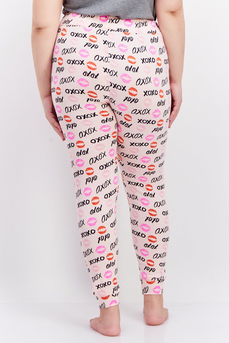 French Affair Women Allover Printed Drawstring Pajama Pants, Pink Combo - Image 2