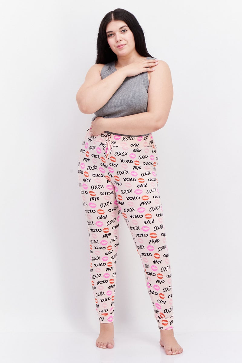 French Affair Women Allover Printed Drawstring Pajama Pants, Pink Combo - Image 4