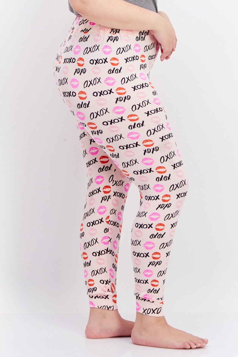 French Affair Women Allover Printed Drawstring Pajama Pants, Pink Combo - Image 3