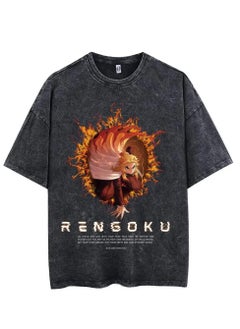 Washed retro T-shirt street hip hop anime Demon Slayer Kimetsu No Yaiba casual cotton summer short sleeves