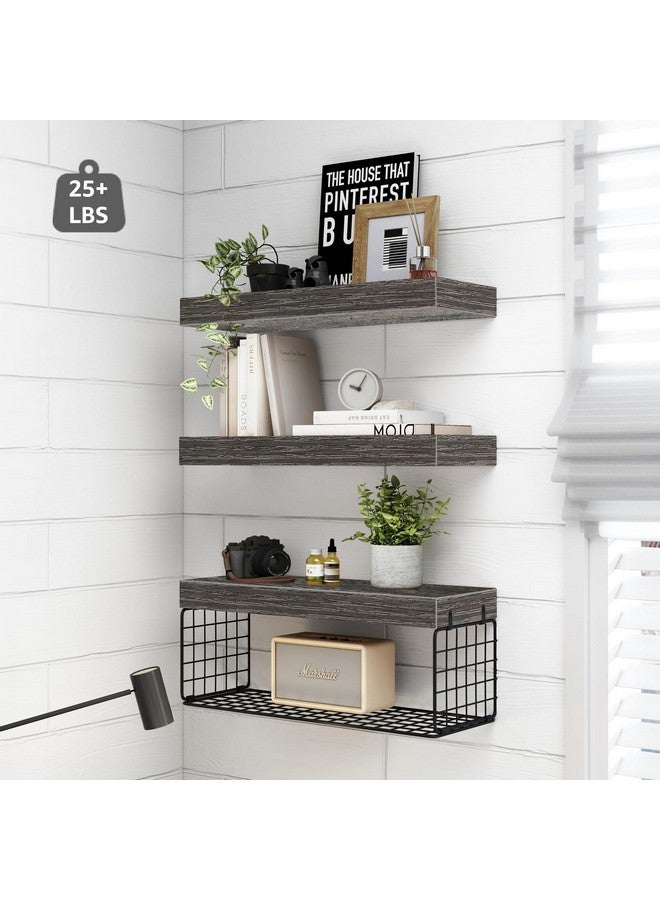 QEEIG Bathroom Shelves Over Toilet - Wall Mounted Floating Shelves Toilet Paper Storage Small Farmhouse Decor Shelf 16 inch Set of 3, Grey (019-GY3) - Image 3