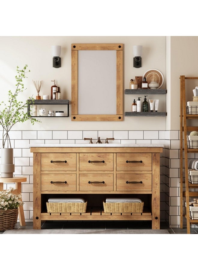 QEEIG Bathroom Shelves Over Toilet - Wall Mounted Floating Shelves Toilet Paper Storage Small Farmhouse Decor Shelf 16 inch Set of 3, Grey (019-GY3) - Image 1