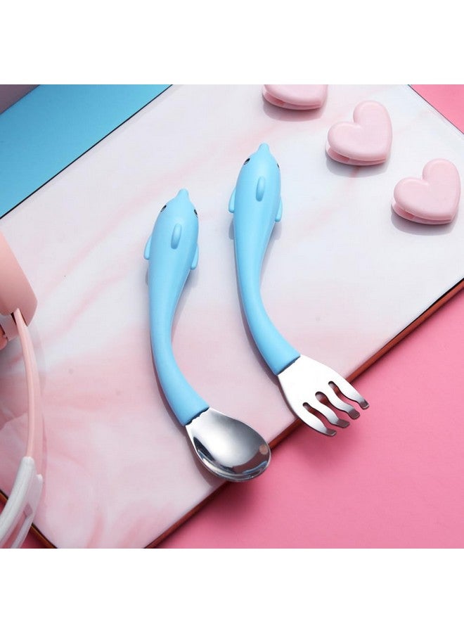 Toddmomy Bendable Utensil Set: Stainless Steel Baby Spoons Forks with Dolphin Design - Image 2