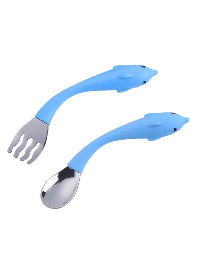 Toddmomy Bendable Utensil Set: Stainless Steel Baby Spoons Forks with Dolphin Design - Image 1