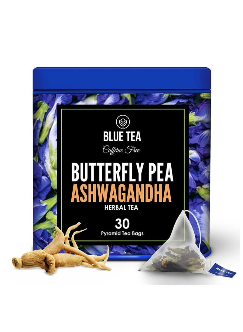 الشاي الأزرق شاي بلو تي شاي زهرة البازلاء الفراشة أشواغاندا 30 كيس شاي نباتي من مزيج نباتي | شاي أباراجيتا شانخبوشبي شاي عشبي خالٍ من الكافيين خالٍ من الكافيين شاي عشبي خالٍ من السموم قائم على الزهور غير معدّل وراثيًا ظهر في عبوة شاي شارك تانك بريميوم تانك - Image 1
