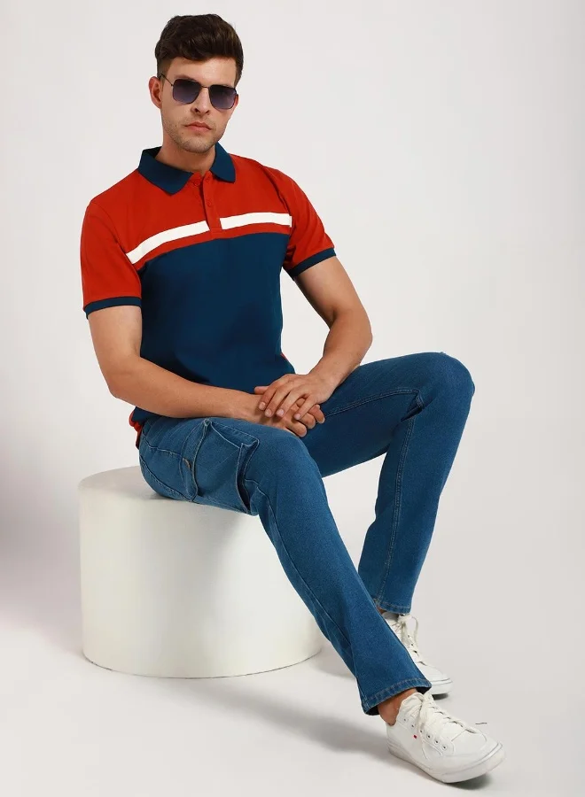 دينيس لينغو تيشيرت رجالي مخطط باللون الصدئ - قصة ضيقة، قطن