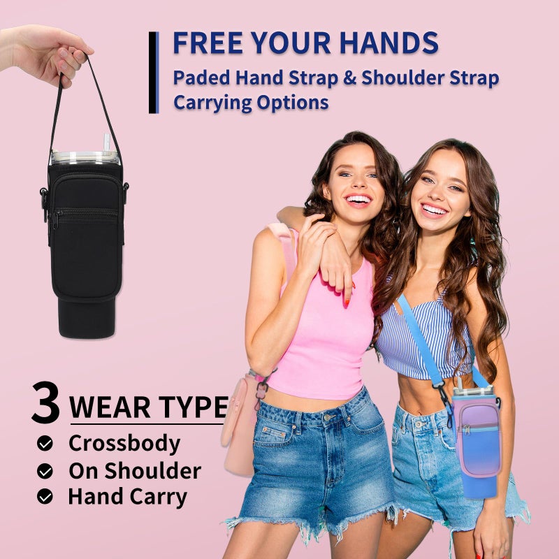 GOEWY Water Bottle Carrier Bag for Stanley 40 oz Tumbler with Phone Pocket Neoprene Water Bottle Holder with Shoulder & Handheld Strap Stanley Cup Accessories - Image 3