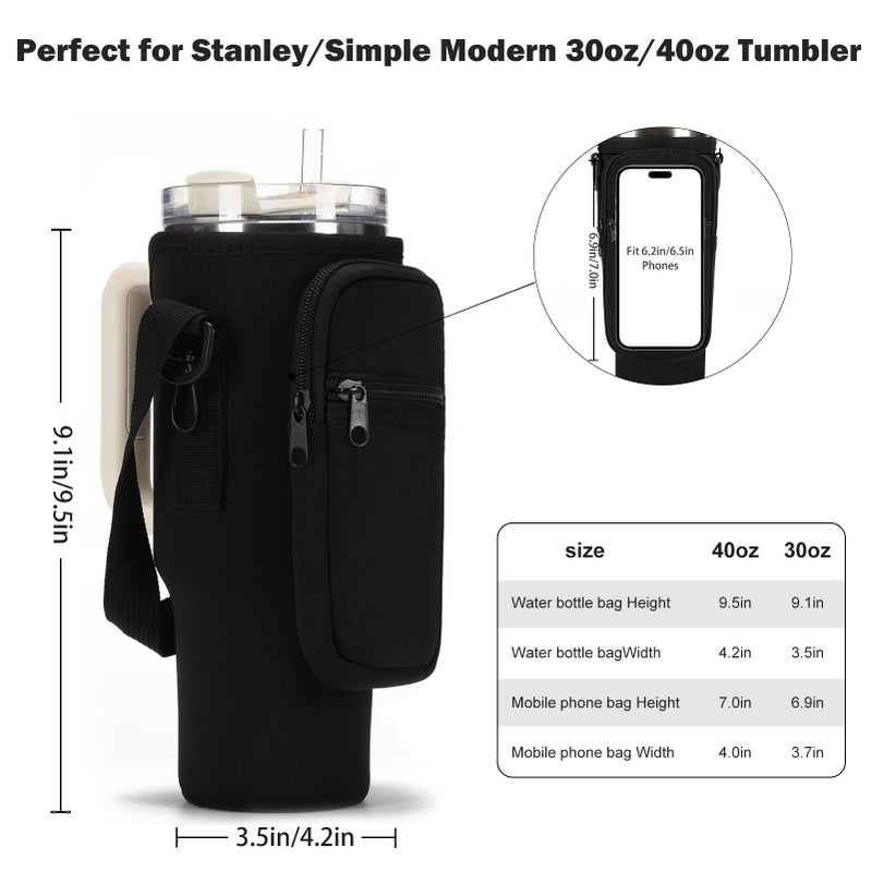 GOEWY Water Bottle Carrier Bag for Stanley 40 oz Tumbler with Phone Pocket Neoprene Water Bottle Holder with Shoulder & Handheld Strap Stanley Cup Accessories - Image 2