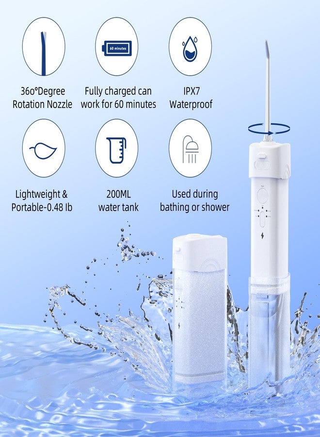 خيط تنظيف الأسنان المائي اللاسلكي المحمول، حجم مناسب للسفر، قابل للطي والتخزين، 5 أوضاع، 200 مل، فرشاة تنظيف أسنان مائية تلسكوبية، مقاوم للماء بمعيار IPX7، قابل لإعادة الشحن، 5 رؤوس نفاثة، دوران 360 درجة (أبيض) - Image 3