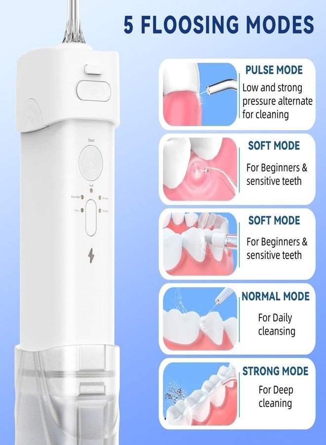 خيط تنظيف الأسنان المائي اللاسلكي المحمول، حجم مناسب للسفر، قابل للطي والتخزين، 5 أوضاع، 200 مل، فرشاة تنظيف أسنان مائية تلسكوبية، مقاوم للماء بمعيار IPX7، قابل لإعادة الشحن، 5 رؤوس نفاثة، دوران 360 درجة (أبيض) - Image 4
