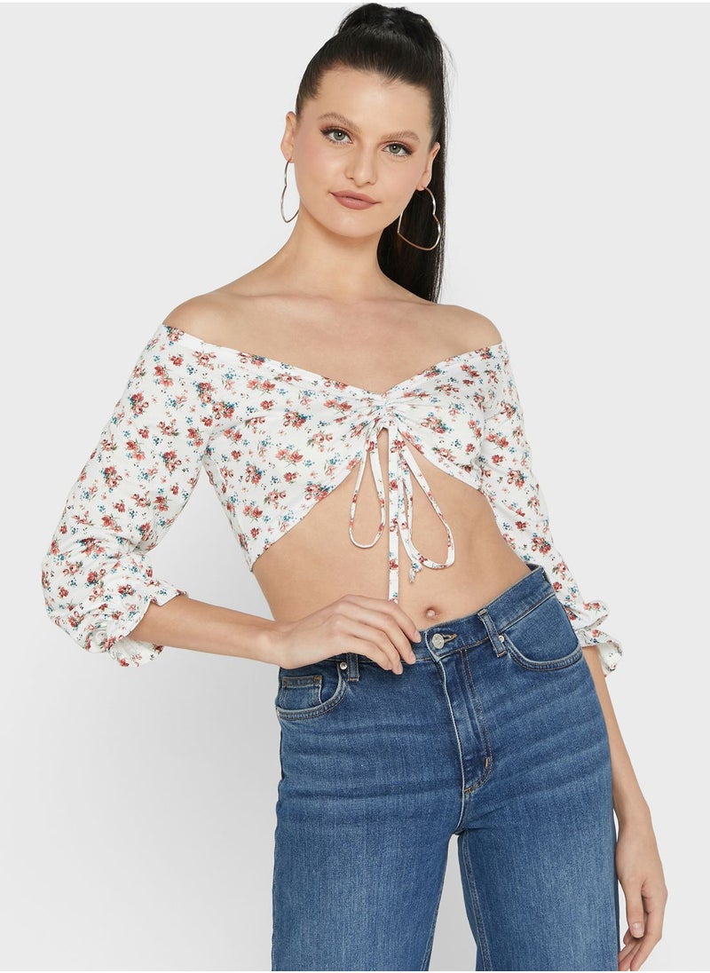 LASULA - Ruched Floral Print Top - Image 1